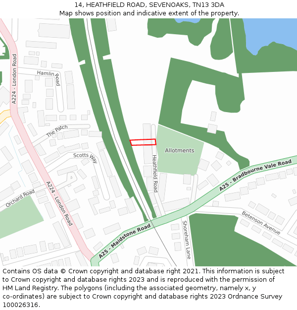 14, HEATHFIELD ROAD, SEVENOAKS, TN13 3DA: Location map and indicative extent of plot