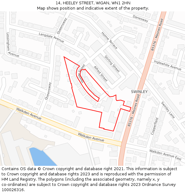 14, HEELEY STREET, WIGAN, WN1 2HN: Location map and indicative extent of plot