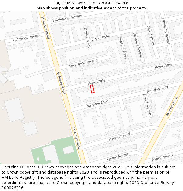 14, HEMINGWAY, BLACKPOOL, FY4 3BS: Location map and indicative extent of plot