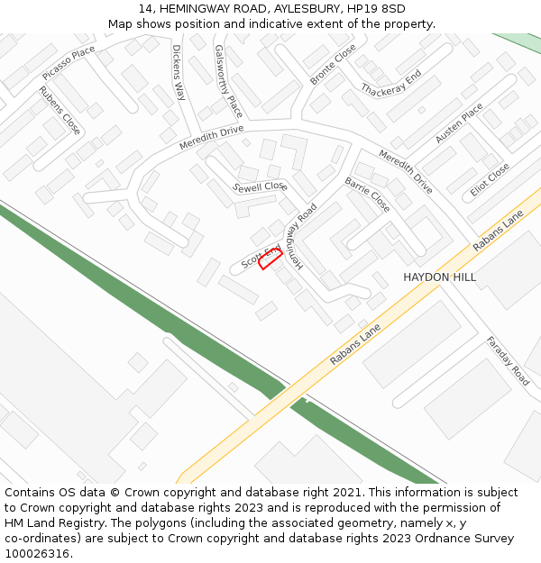 14, HEMINGWAY ROAD, AYLESBURY, HP19 8SD: Location map and indicative extent of plot