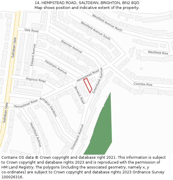 14, HEMPSTEAD ROAD, SALTDEAN, BRIGHTON, BN2 8QD: Location map and indicative extent of plot