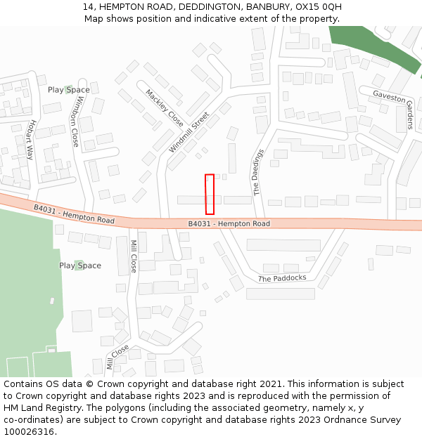 14, HEMPTON ROAD, DEDDINGTON, BANBURY, OX15 0QH: Location map and indicative extent of plot