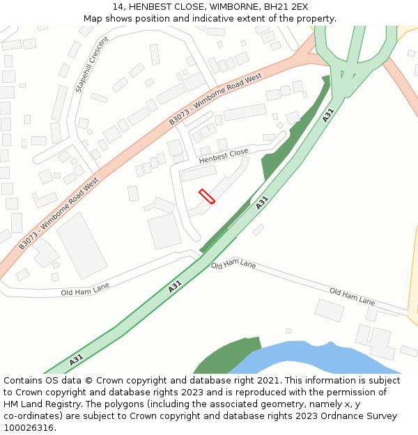 14, HENBEST CLOSE, WIMBORNE, BH21 2EX: Location map and indicative extent of plot