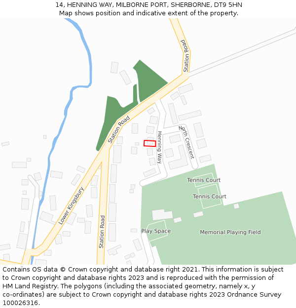 14, HENNING WAY, MILBORNE PORT, SHERBORNE, DT9 5HN: Location map and indicative extent of plot