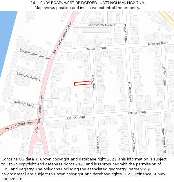 14, HENRY ROAD, WEST BRIDGFORD, NOTTINGHAM, NG2 7NA: Location map and indicative extent of plot