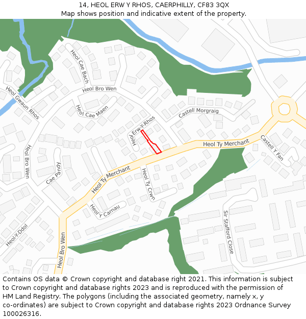 14, HEOL ERW Y RHOS, CAERPHILLY, CF83 3QX: Location map and indicative extent of plot