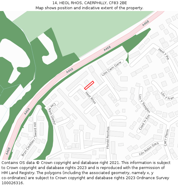 14, HEOL RHOS, CAERPHILLY, CF83 2BE: Location map and indicative extent of plot