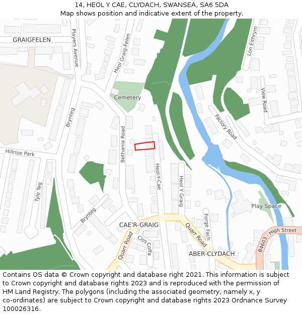 14, HEOL Y CAE, CLYDACH, SWANSEA, SA6 5DA: Location map and indicative extent of plot