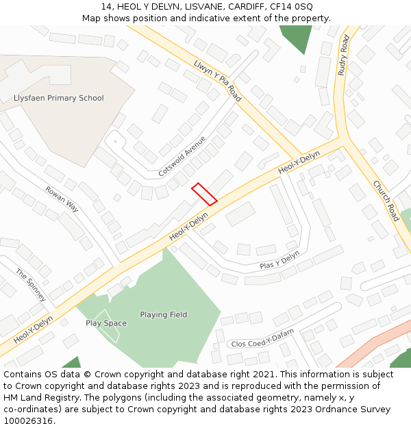 14, HEOL Y DELYN, LISVANE, CARDIFF, CF14 0SQ: Location map and indicative extent of plot