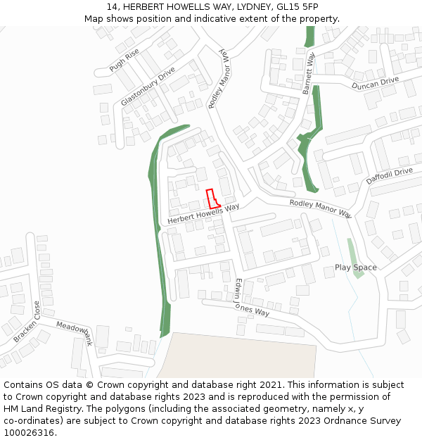 14, HERBERT HOWELLS WAY, LYDNEY, GL15 5FP: Location map and indicative extent of plot