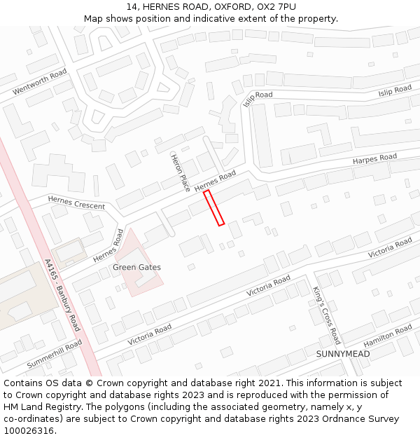 14, HERNES ROAD, OXFORD, OX2 7PU: Location map and indicative extent of plot