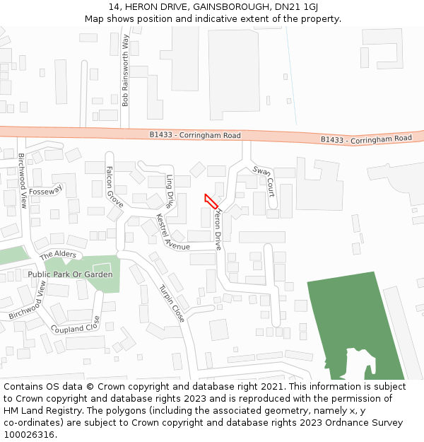 14, HERON DRIVE, GAINSBOROUGH, DN21 1GJ: Location map and indicative extent of plot