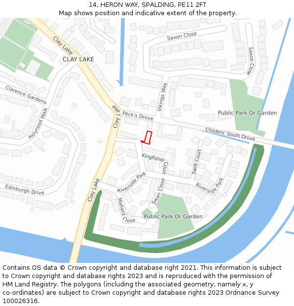 14, HERON WAY, SPALDING, PE11 2FT: Location map and indicative extent of plot