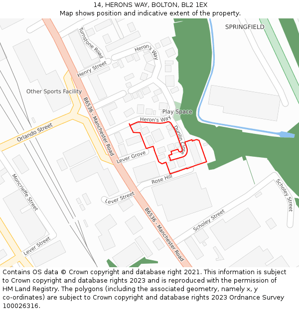 14, HERONS WAY, BOLTON, BL2 1EX: Location map and indicative extent of plot