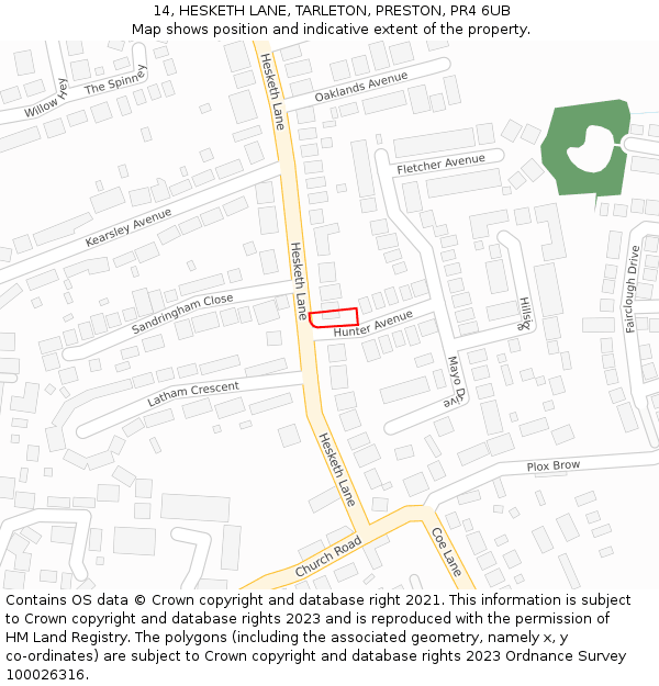 14, HESKETH LANE, TARLETON, PRESTON, PR4 6UB: Location map and indicative extent of plot