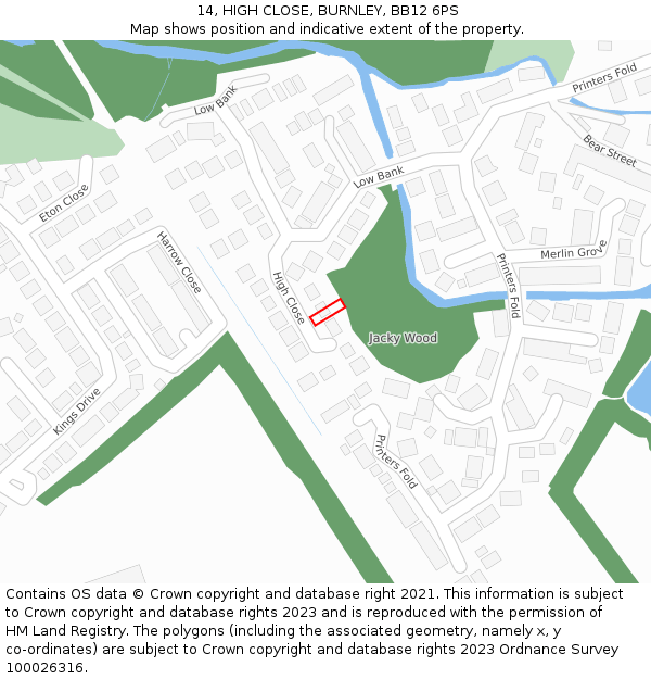 14, HIGH CLOSE, BURNLEY, BB12 6PS: Location map and indicative extent of plot