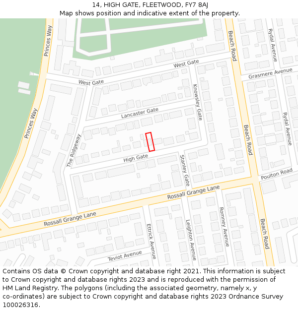 14, HIGH GATE, FLEETWOOD, FY7 8AJ: Location map and indicative extent of plot