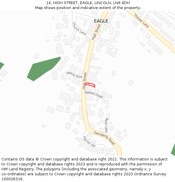 14, HIGH STREET, EAGLE, LINCOLN, LN6 9DH: Location map and indicative extent of plot