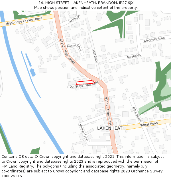 14, HIGH STREET, LAKENHEATH, BRANDON, IP27 9JX: Location map and indicative extent of plot