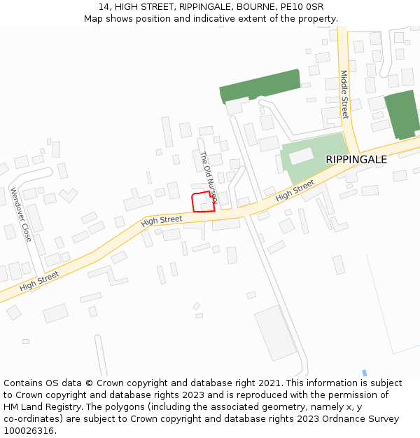 14, HIGH STREET, RIPPINGALE, BOURNE, PE10 0SR: Location map and indicative extent of plot