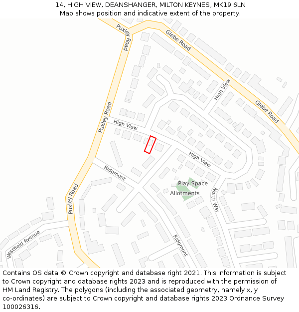 14, HIGH VIEW, DEANSHANGER, MILTON KEYNES, MK19 6LN: Location map and indicative extent of plot