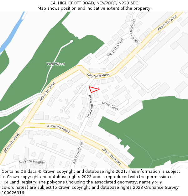 14, HIGHCROFT ROAD, NEWPORT, NP20 5EG: Location map and indicative extent of plot