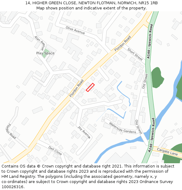 14, HIGHER GREEN CLOSE, NEWTON FLOTMAN, NORWICH, NR15 1RB: Location map and indicative extent of plot