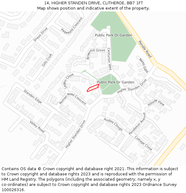 14, HIGHER STANDEN DRIVE, CLITHEROE, BB7 1FT: Location map and indicative extent of plot