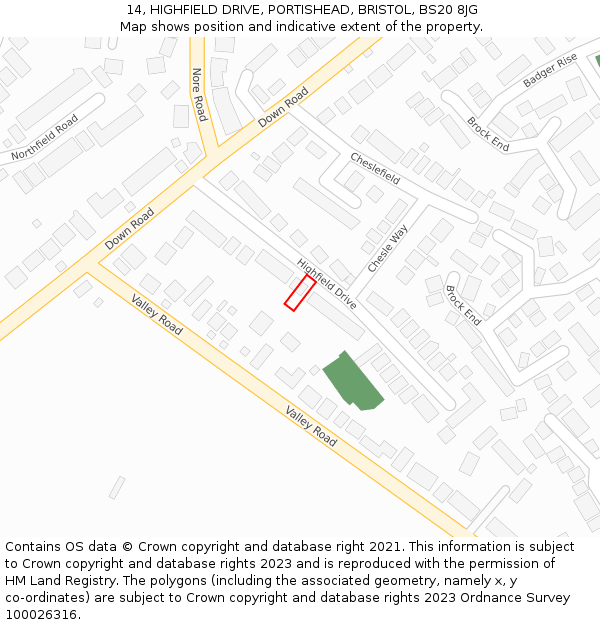 14, HIGHFIELD DRIVE, PORTISHEAD, BRISTOL, BS20 8JG: Location map and indicative extent of plot