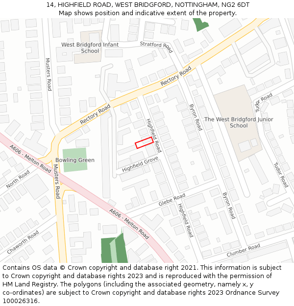 14, HIGHFIELD ROAD, WEST BRIDGFORD, NOTTINGHAM, NG2 6DT: Location map and indicative extent of plot