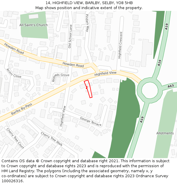 14, HIGHFIELD VIEW, BARLBY, SELBY, YO8 5HB: Location map and indicative extent of plot