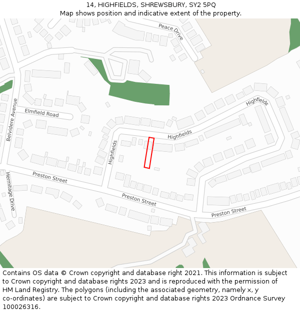 14, HIGHFIELDS, SHREWSBURY, SY2 5PQ: Location map and indicative extent of plot