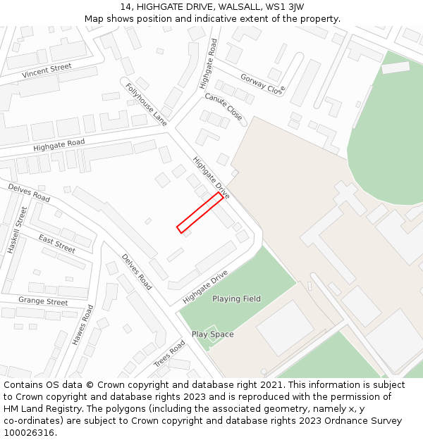 14, HIGHGATE DRIVE, WALSALL, WS1 3JW: Location map and indicative extent of plot