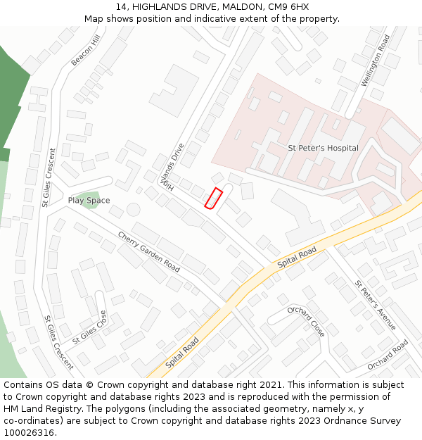 14, HIGHLANDS DRIVE, MALDON, CM9 6HX: Location map and indicative extent of plot