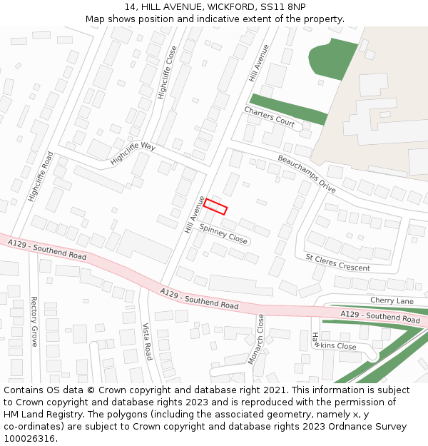 14, HILL AVENUE, WICKFORD, SS11 8NP: Location map and indicative extent of plot