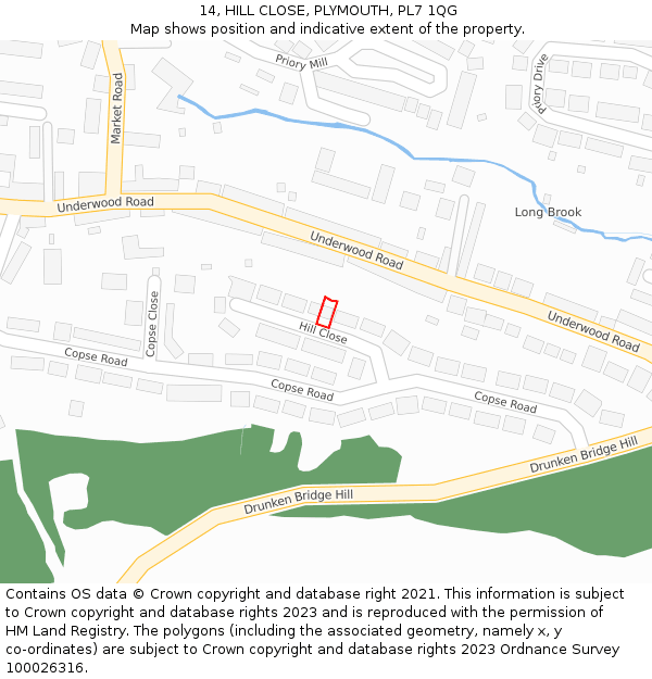 14, HILL CLOSE, PLYMOUTH, PL7 1QG: Location map and indicative extent of plot