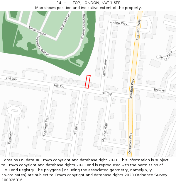 14, HILL TOP, LONDON, NW11 6EE: Location map and indicative extent of plot