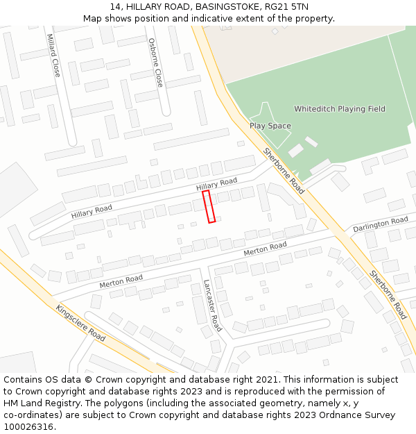 14, HILLARY ROAD, BASINGSTOKE, RG21 5TN: Location map and indicative extent of plot