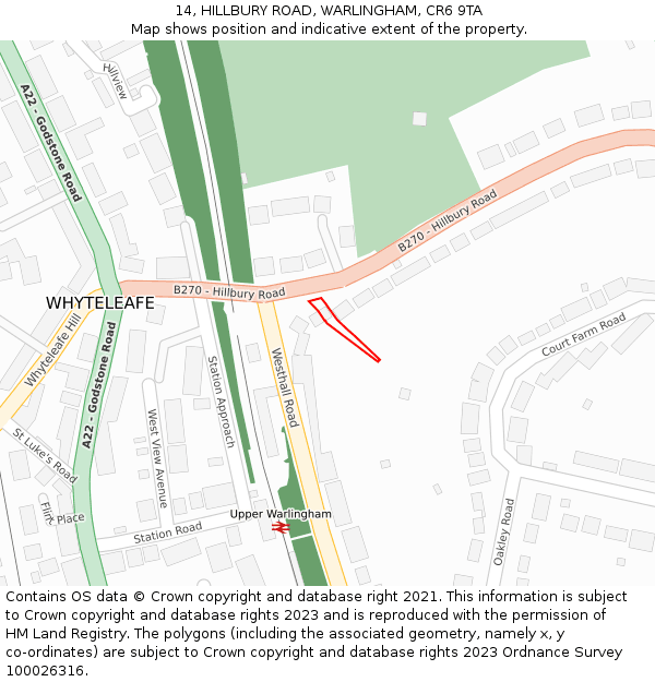 14, HILLBURY ROAD, WARLINGHAM, CR6 9TA: Location map and indicative extent of plot