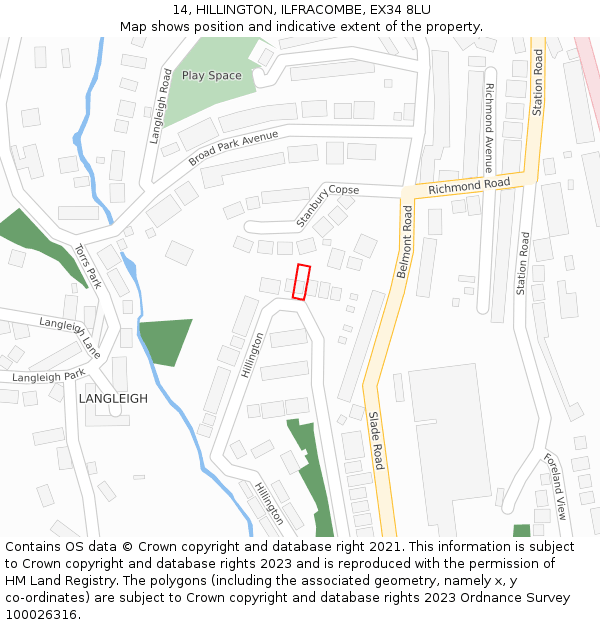 14, HILLINGTON, ILFRACOMBE, EX34 8LU: Location map and indicative extent of plot