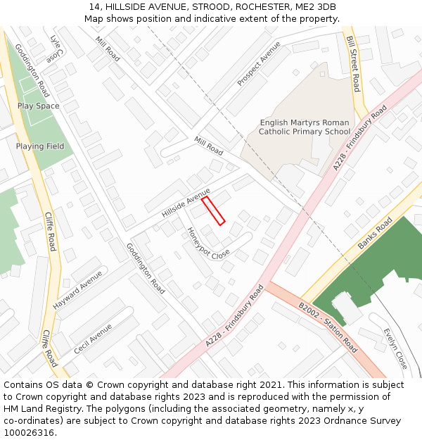 14, HILLSIDE AVENUE, STROOD, ROCHESTER, ME2 3DB: Location map and indicative extent of plot