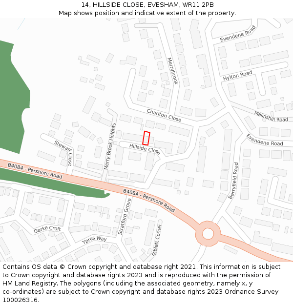 14, HILLSIDE CLOSE, EVESHAM, WR11 2PB: Location map and indicative extent of plot