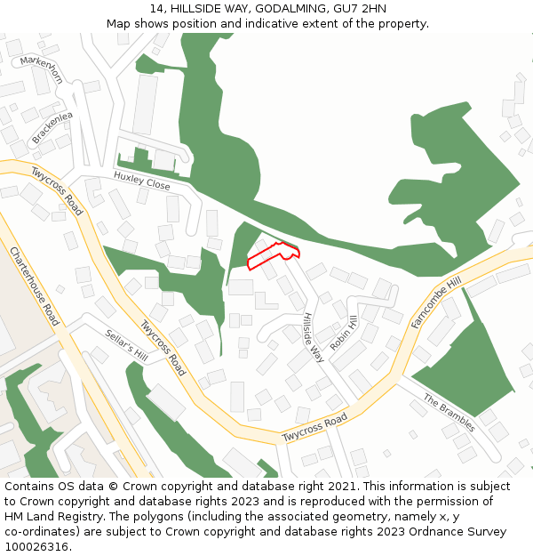 14, HILLSIDE WAY, GODALMING, GU7 2HN: Location map and indicative extent of plot