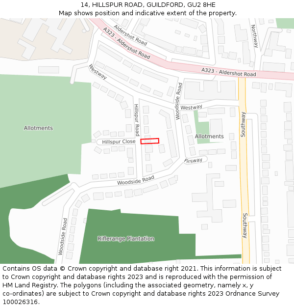 14, HILLSPUR ROAD, GUILDFORD, GU2 8HE: Location map and indicative extent of plot