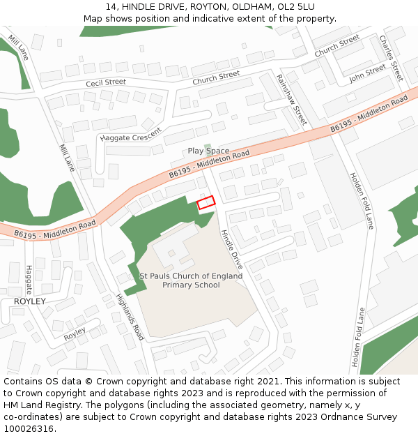 14, HINDLE DRIVE, ROYTON, OLDHAM, OL2 5LU: Location map and indicative extent of plot