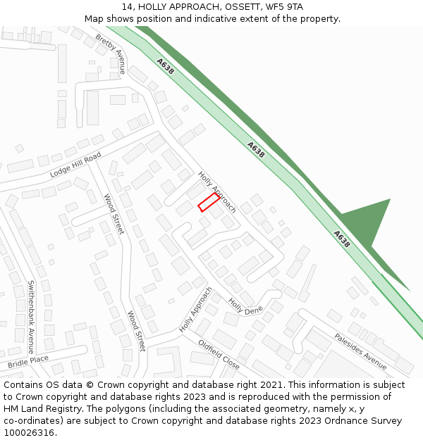 14, HOLLY APPROACH, OSSETT, WF5 9TA: Location map and indicative extent of plot