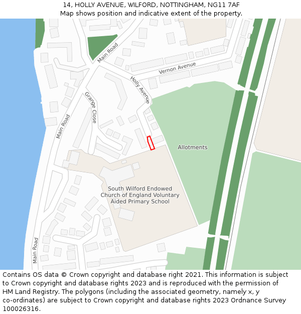 14, HOLLY AVENUE, WILFORD, NOTTINGHAM, NG11 7AF: Location map and indicative extent of plot