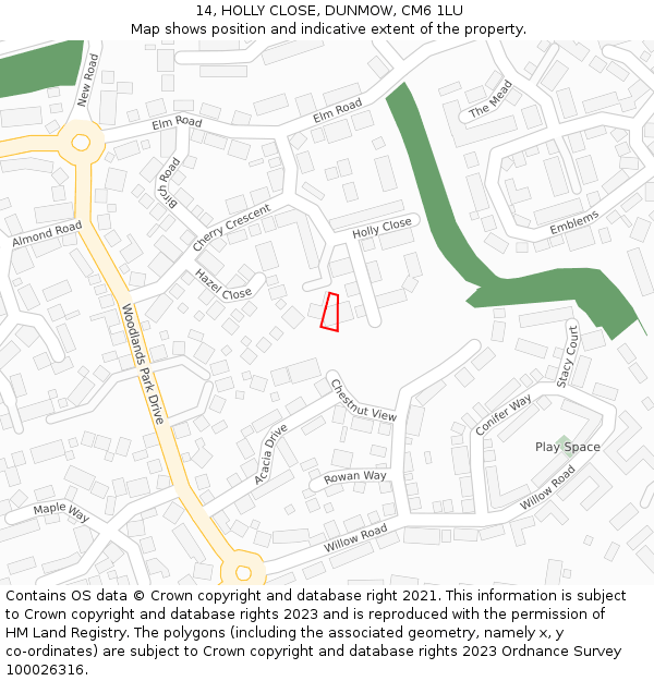 14, HOLLY CLOSE, DUNMOW, CM6 1LU: Location map and indicative extent of plot