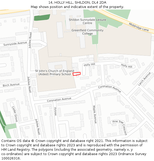 14, HOLLY HILL, SHILDON, DL4 2DA: Location map and indicative extent of plot