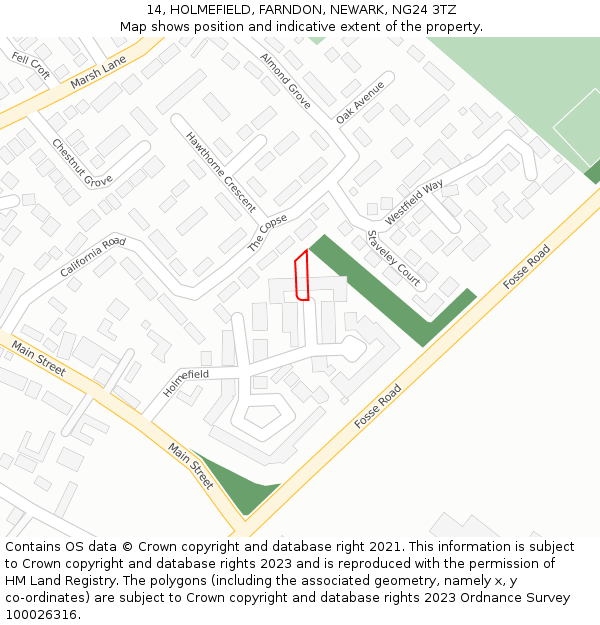 14, HOLMEFIELD, FARNDON, NEWARK, NG24 3TZ: Location map and indicative extent of plot